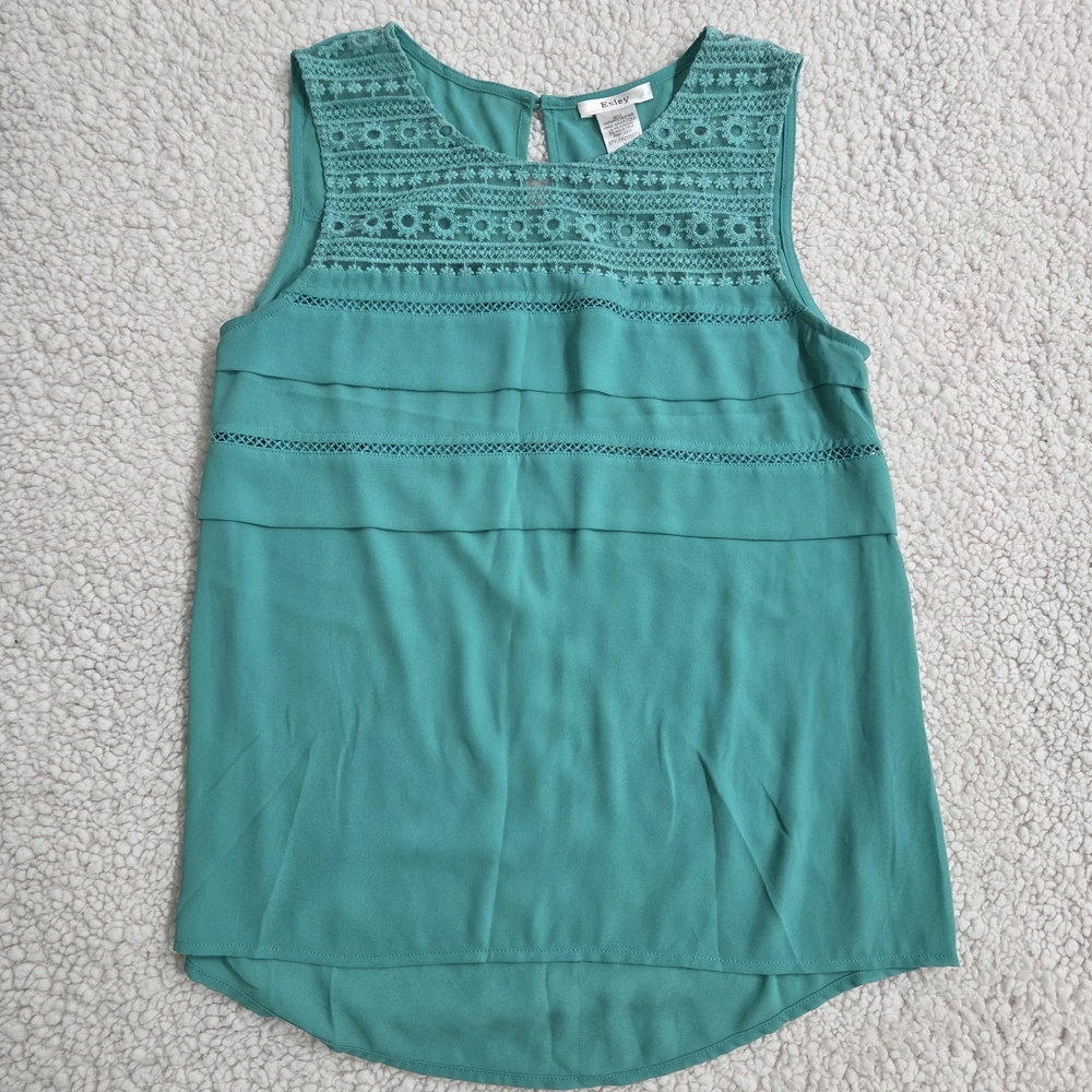 Esley Turquoise Sleeveless Top with Lace‎ Boho Womens S